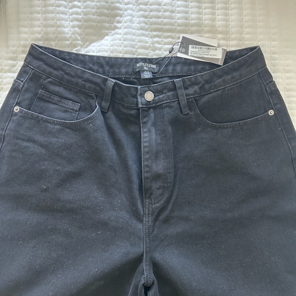 Pretty Little Thing Tall Washed Black Straight Leg Denim Jeans NWT